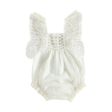 

Tregren Infant Baby Girl Summer Clothing Outfits Fly Sleeve Romper Butterfly Embroidery Jumpsuit Lacing Bodysuit
