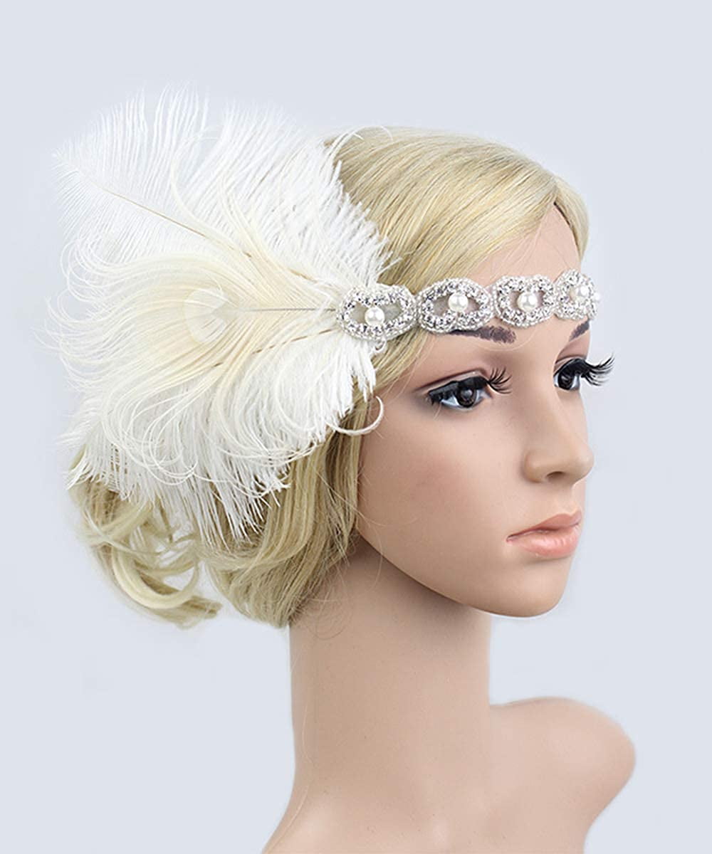 Womens 1920s Pink Feather Flapper Headband 