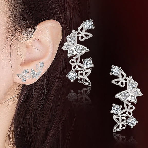 Poatren Silver 3D Animal Zirconia Climber Ear Vine Wrap Stud Earring