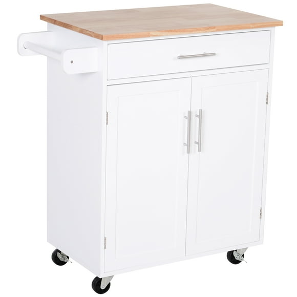 HOMCOM Kitchen Island Cart with Rubber Wood Top Utility Serving Cart