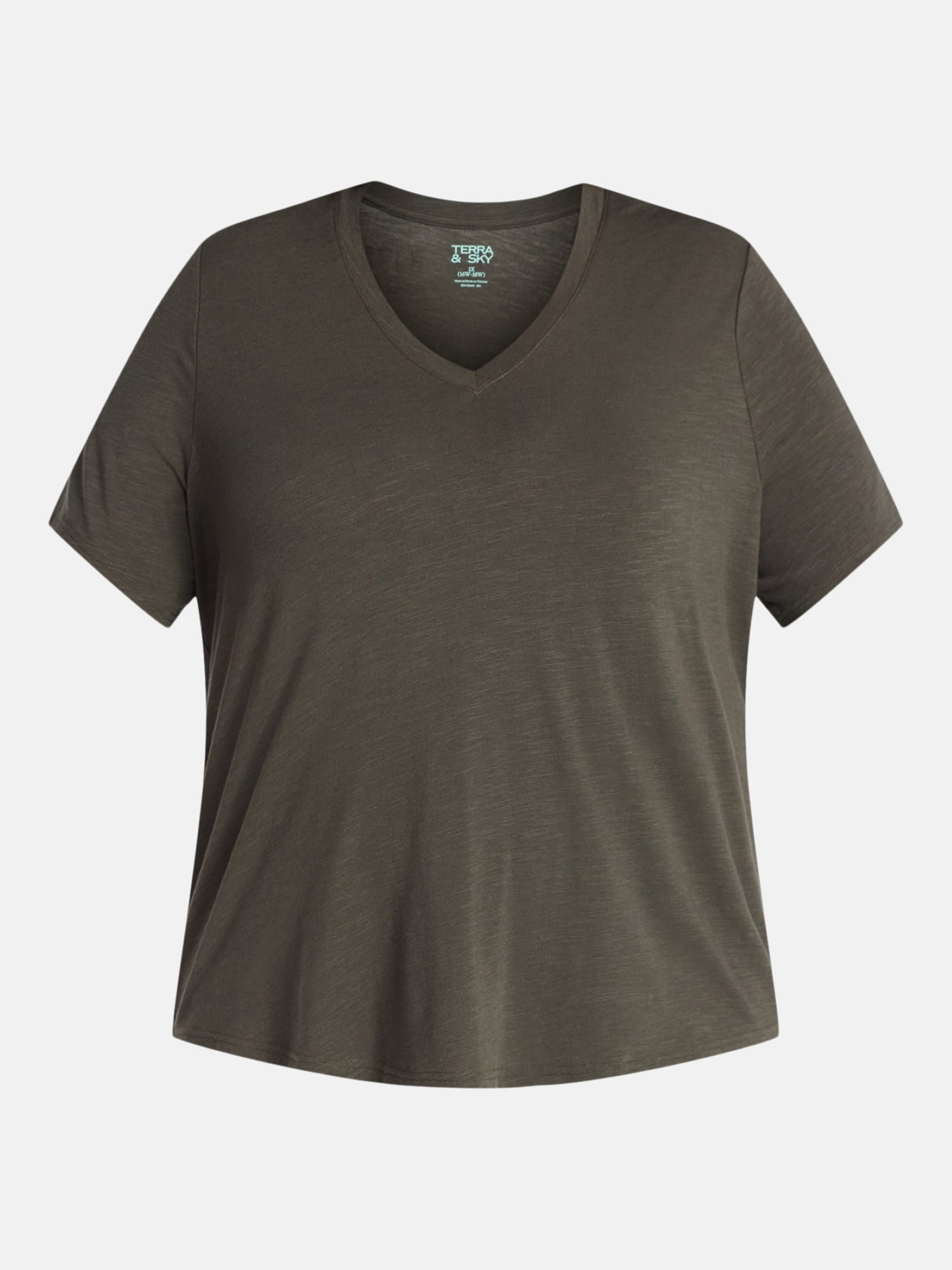 Terra & Sky Women’s Plus V Neck Tee with Short Sleeves, Sizes 0X-5X