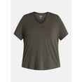 thumbnail image 5 of Terra & Sky Women's Plus Size V-Neck Tee with Short Sleeves, Size 0X-5X, 5 of 5