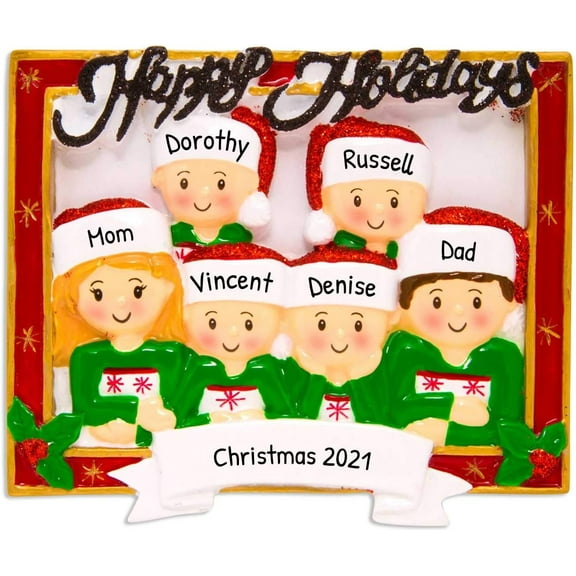 Personalized Family Christmas Ornament - Family of 6 Christmas Ornament 2025 Customized Family of 6 Holiday Ornaments Family Picture Frame Ornaments Family Ornaments for Christmas Tree