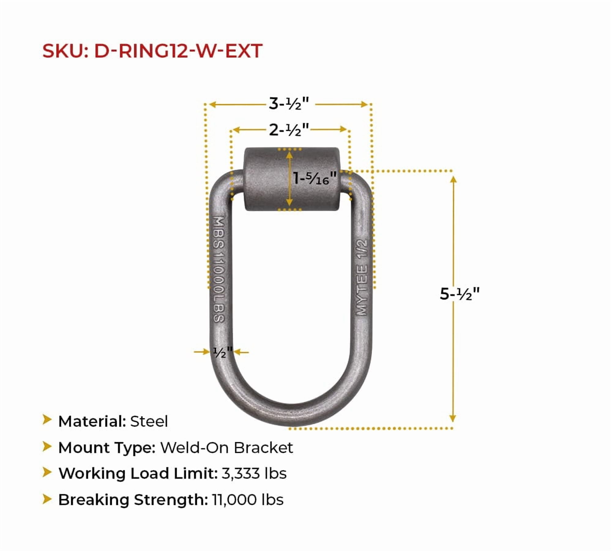 8 pack 1/2" Heavy Duty Weld-On Extended Forged D Ring w/ Mounting Brackets - 11000 lbs Bracking Strength - Tie Down Anchor D-Ring for Trailer, Truck Cargo, RV, ATV Tiedowns