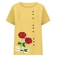 thumbnail image 4 of Vmvidoty 2026 Women's Spring And Summer Round Neck Rose Print Short Sleeve Casual Fashion Button T-Shirt Yellow L, 4 of 5