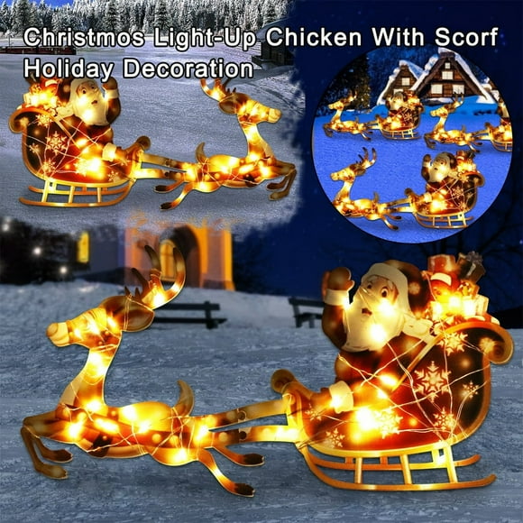 AMERTEER Glowing Santa Claus with Wapiti Holiday Decoration Outdoor Decoration Santa Claus Silver