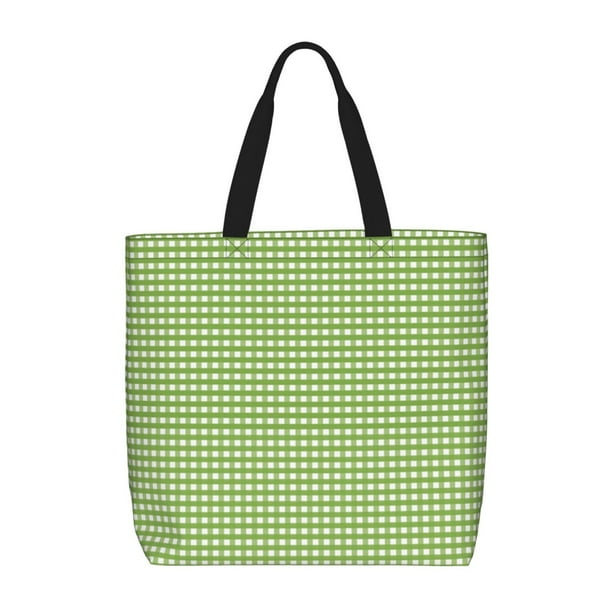Fotbe Green Gingham Bolsa Tote con Estampado para Mujer, Bolsos con Cremallera, Bolsa de Hombro Casual de Gran Capacidad con Bolsillos Internos