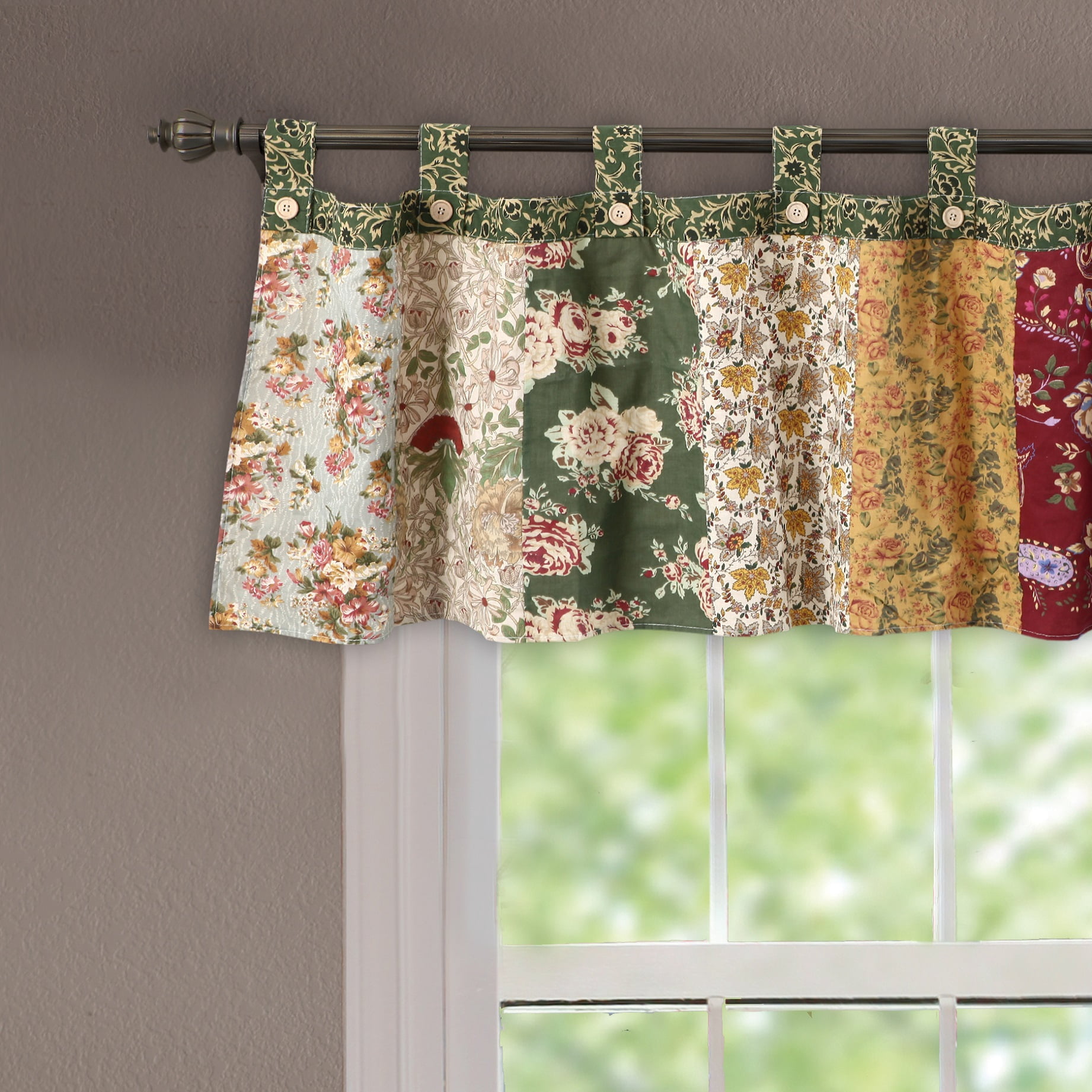 Greenland Home Fashions Antique Chic 100% Cotton Authentic Patchwork Tab Top Window Valance, 84" W x 21" L