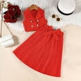 thumbnail image 4 of hengsof Girls 2 Piece Sleeveless Top Skirt Set for 2-8 Years Old Solid Color Blazer Collar Tank Pleated Skirt Outfit Toddler Girl Clothes, 4 of 6