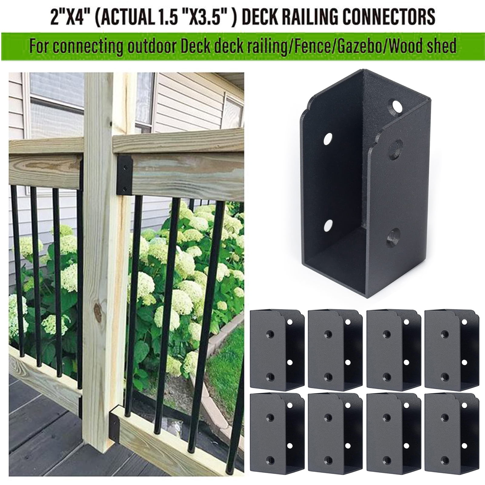Farfi 8-Pack Concealed Deck Railing Brackets, Metal 1.57" Wood Rail Connectors, Rustproof U-Shaped Brackets for 2x4/4x4 Posts