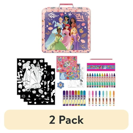 (2 pack) Disney Princess Deluxe Activity Art Set, Metal Carrying Case, for Girls, Over 200 Pieces, Multi-Color