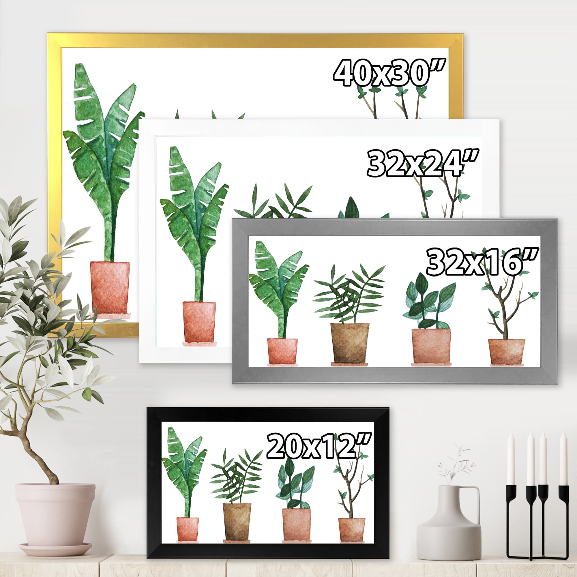 Designart 'Duo of Potted Flowers House Plants In Claypots' Farmhouse Framed Art Print