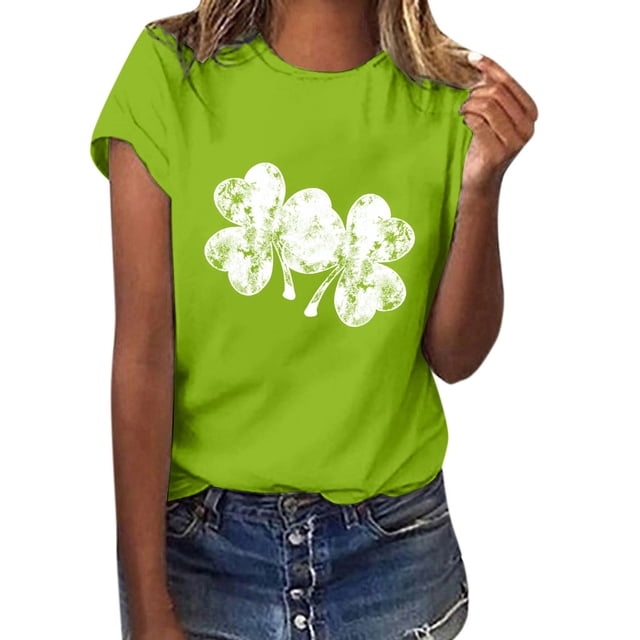 QIPOPIQ T-Shirts à Manches Courtes pour Femmes à Col Rond T-Shirts de la Saint-Patrick T-Shirts pour Dames Shamrock T-Shirt Vert T-Shirt Ample T-Shirts de la Saint-Patrick T-Shirt à Col Rond T-Shirts Imprimés pour les Fêtes T-Shirts Graphiques Aubaines