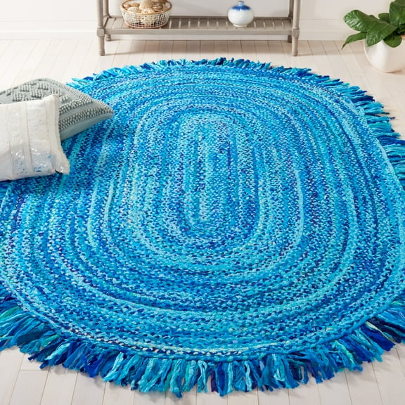 SAFAVIEH Braided Paisley Transitional Cotton Reversible Area Rug, Turquoise, 3' x 5' Oval