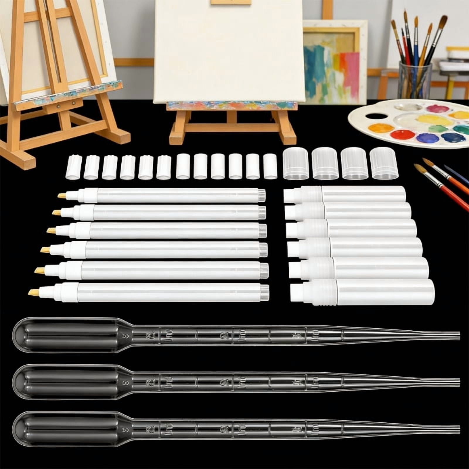 16Pcs Plastic Empty Marker Pen With 3 Droppers Refillable Empty Acrylic Paint Pen For Painting Doodling Handmade Craft