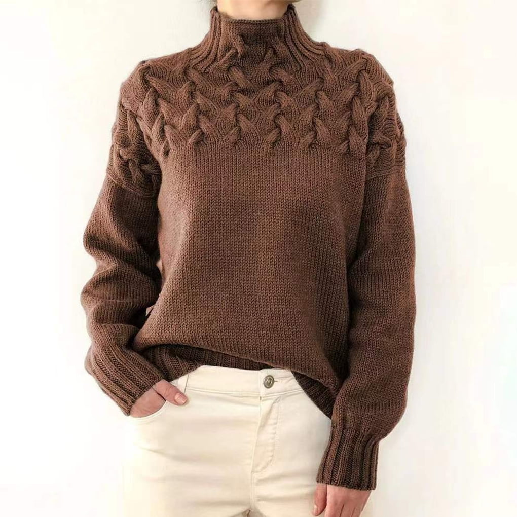 Maoww Women Sweater Half high Neck Solid Color Long Sleeve Elastic Girl Pullover Cold Weather Tops Casual Indoor Fashion Dressing Khaki M