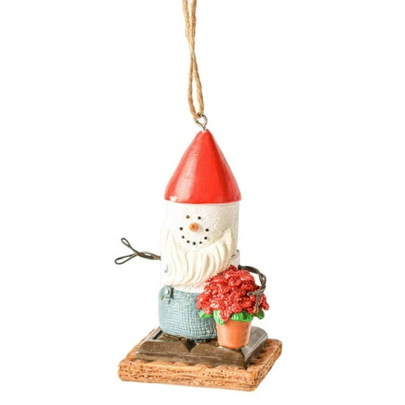 Ganz MX179696 S'Mores Gnome with Poinsettia Decorative Hanging Ornament, 3.5 Inches Height, Multicolor