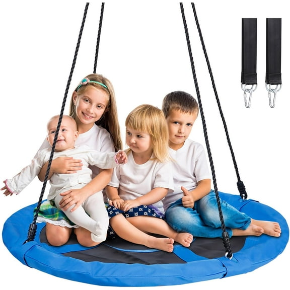 YSNW 48 Inch Large Blue Saucer Tree Swing Set for Kids Adults 700lb Weight Capacity Waterproof Flying Swing Seat with Adjustable Hanging Ropes for Outdoor Playground, Backyard(Blue)