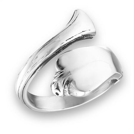 - Vintage Victorian Style Spoon Open Thumb Ring Stainless Steel Band Size 8