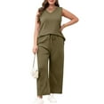 thumbnail image 5 of bbyeadc Beach Vacation Clothes for Women V Neck Sleeveless Casual Travel Set Womens Clothing Wide Leg Drawstring Matching Sets Women Soft Airport Outfits for Women 2025, Army Green XL, 5 of 6