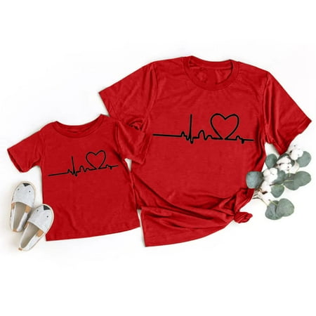 

Cathalem Mother Daughter Christmas Pajamas for Family Women Summer Casual Solid Color O Neck Christmas Pajamas for The Family Suit Red XX-Large