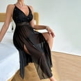 thumbnail image 5 of LYEAA Long Nightgowns for Women Sleeveless Mesh Sheer Cozy Summer Sling Night Gowns Chemise Solid V Neck Loose Casual Soft Pajamas Sleepwear Loungewear Fashion Elegant Women's Nightdress Black S, 5 of 8
