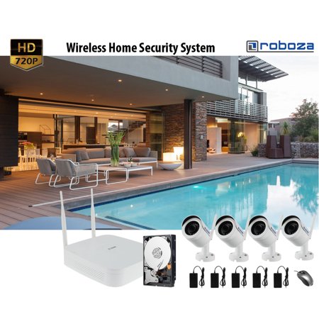 Wireless Home Security Camera system Wireless with Night Vision 4CH NVR, 4-pack Wireless Outdoor IP camera, power supplies, access from your mobile (2TB HDD)