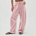 thumbnail image 4 of Karymi Solid Casual Velvet Wide Leg Pants Woman, Elastic Drawstring Waist Long Trousers with Cargo Pockets, 4 of 6