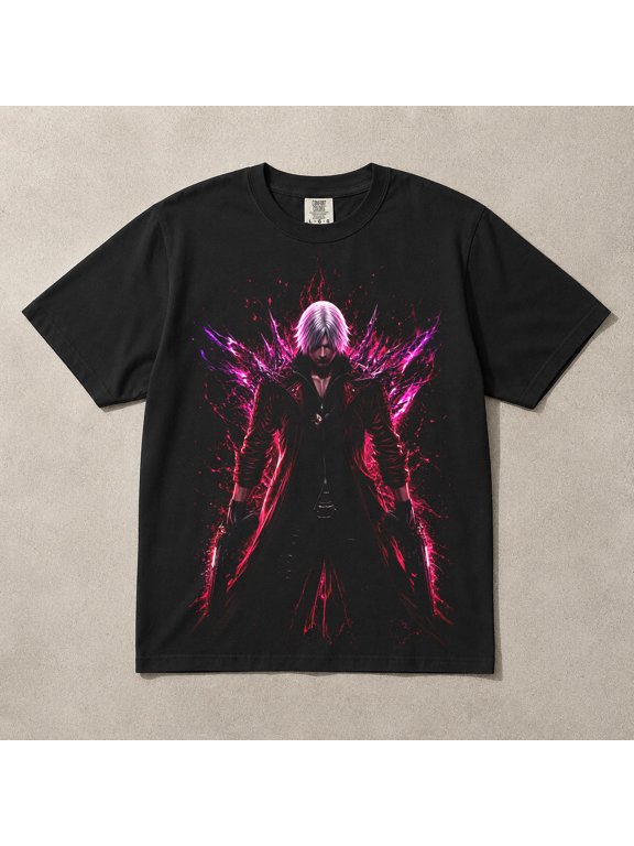 Dante Neon Glow Retro Style Gaming Shirt, Capcom Character Merchandise Tee