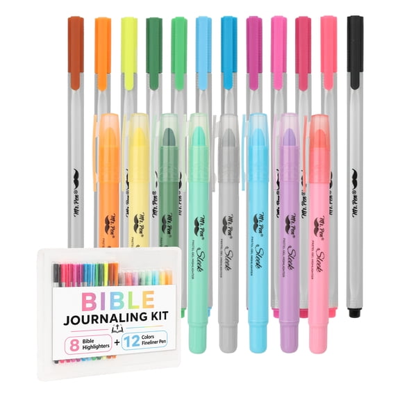 Mr. Pen- Bible Gel Highlighters and Fineliner Pens No Bleed, Pastel Colors, 18 Pcs, Bible Journaling Kit