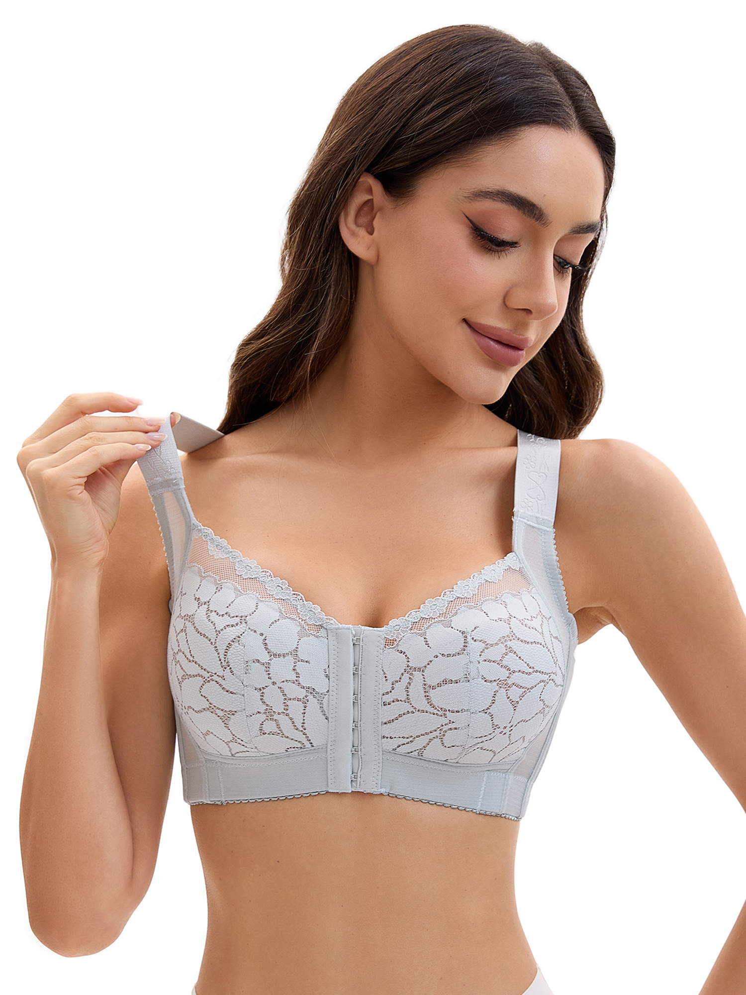 Unique Bargains Lace Front Closure Full Coverage Wirefree Bras E 48 Light Blue