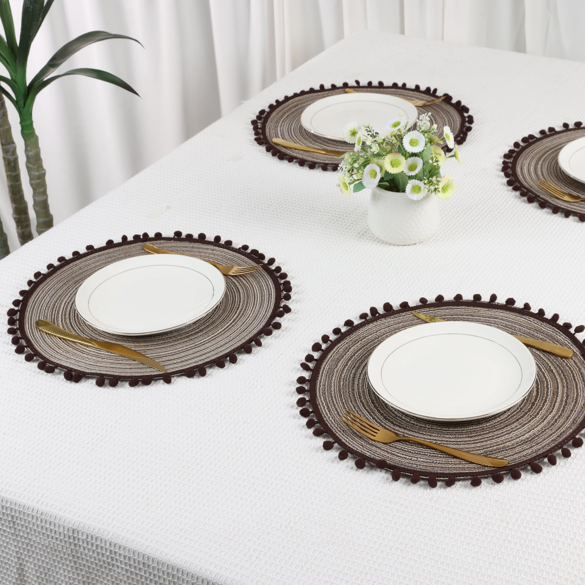 Unique Bargains Placemats Set of 6 Polyester Placemats for Dining Table Curry 15x15in