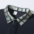 thumbnail image 5 of PNTUTB Men's Fashion Button Lapel Checkered Patchwork Shirts Solid Color Long Sleeve Casual Loose Blouses, 5 of 5