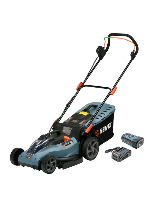 SENIX 58 Volt Max* Cordless Lawn Mower, 17-Inch, Brushless Motor, 6-Position Height Adjustment, 13-Gallon Bagger (Battery and Charger Included) LPPX5-M