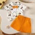 thumbnail image 2 of Toddler Boy Easter Outfit Baby Boys Summer Clothing Sets Button-Down Bow Tie Print T-Shirt with Shorts Set, 2 of 6