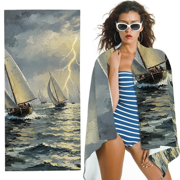 RKSupls Oil Painted Sea Storm Oversized Microfiber Beach Towel -  Ultra-Soft Microfiber, Suitable for Bathroom, beach, Soft Super Absorbent- 30x60 in