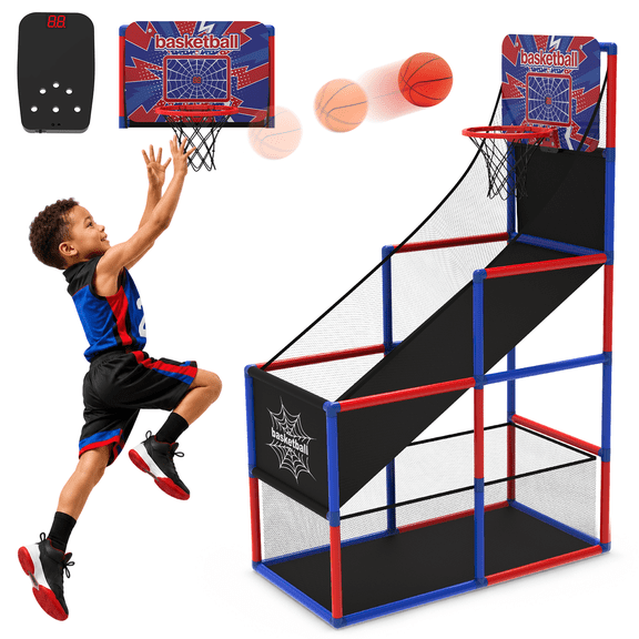 Simarrant Electronic Scoring Hoop Game with 3 Balls, Adjustable Indoor Outdoor Basketball Game Set for Kids and Family