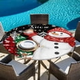 thumbnail image 6 of Black Snowman Christmas Round Tablecloth, Fitted Table Cover with Elastic for 36"-44" Round Tables, Snowflake Xmas Tree Winter Elk Table Cloth Outdoor Indoor Dinning Party Waterproof Tablecloths, 6 of 7