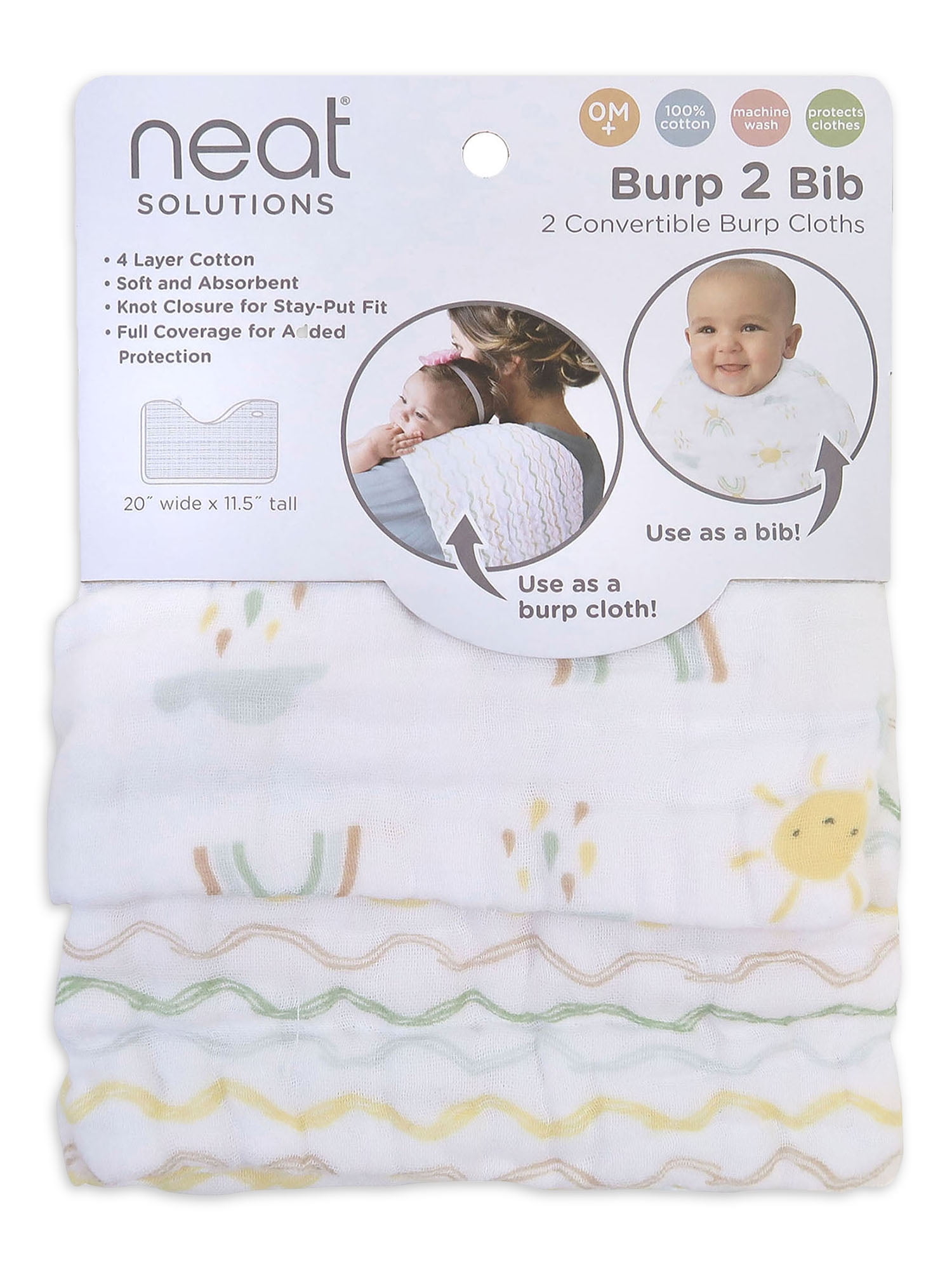 (3 pack) Neat Solutions Unisex Newborn Muslin Burp 2 Bib 2 Pack