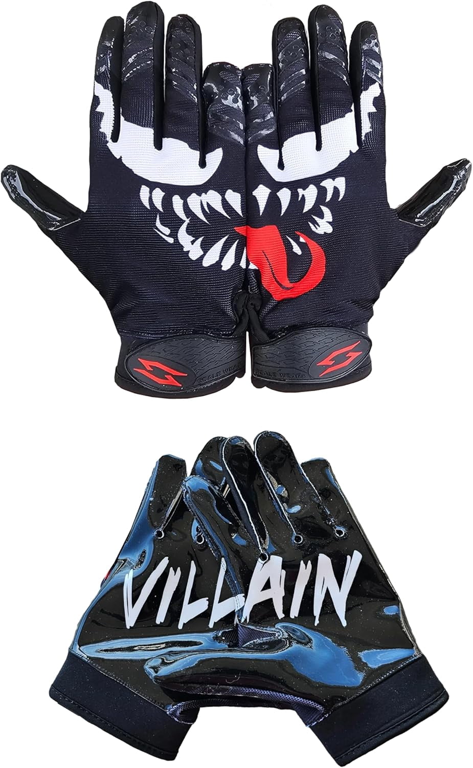 Villian Football Receiver Gloves Elite Sticky Tacky Pro Grip Super Palms Boost Your Battle Game, Be a Villain Joker Sizes Adult Men Youth (Adult - Small)