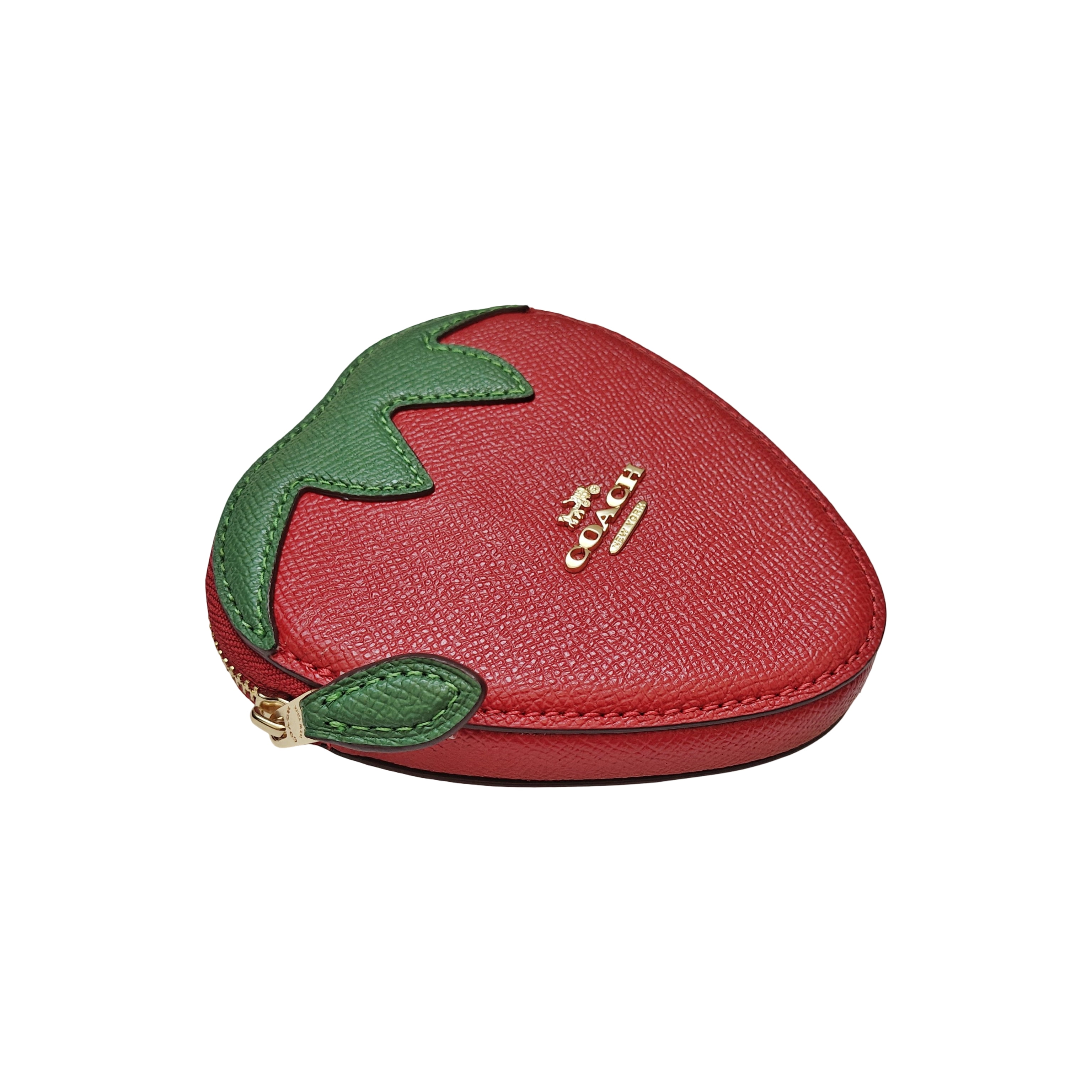 Coach Women's Crossgrain Leather Strawberry Small Zip Pouch Coin
