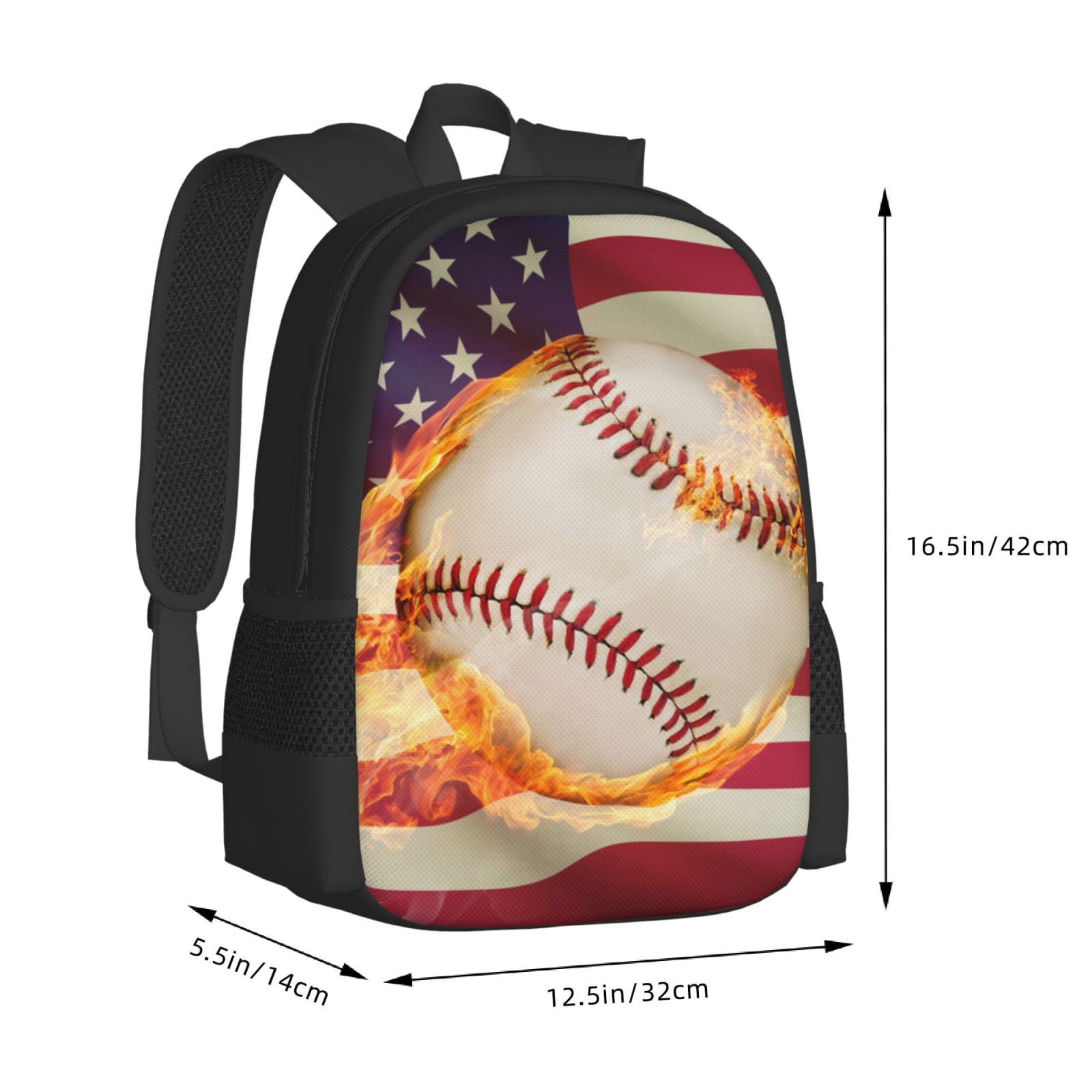 Ratiio Baseball Ball With Flag Backpack for Men and Women - Durable 600D Oxford Cloth -Large Capacity, Water-Resistant School, Travel, and Hiking Bag