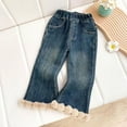 thumbnail image 5 of AJZIOJIRO Toddler Baby Girls Flare Jeans Kids Bell Bottom Denim Trousers Ripped Denim Ruffle Fleece Pant for 1-8 Years Old, 5 of 9