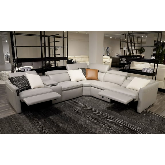 Mofit Home, PONENTE 6PC MODERN MOTION RECLINING SECTIONAL, Living room, Furniture for Living Room, Florida Grey, Top Grain Italian Leather