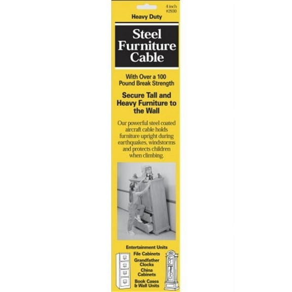 Quakehold! Steel Furniture Cable,4 In,Silver 2930