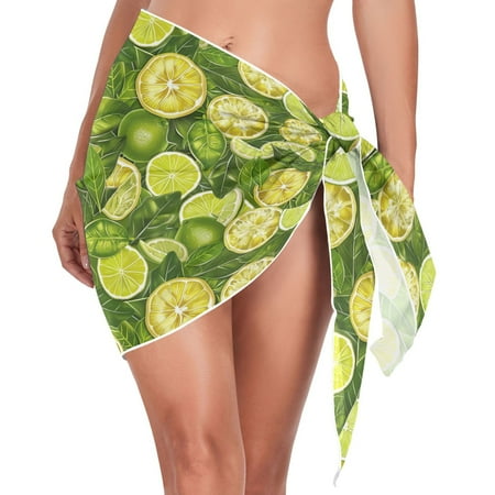 Beach Mini Dress Lemon Slices and Leaves Swimsuit Coverup for Women Swimwear Cover Ups Short Triangle Beach Skirt S