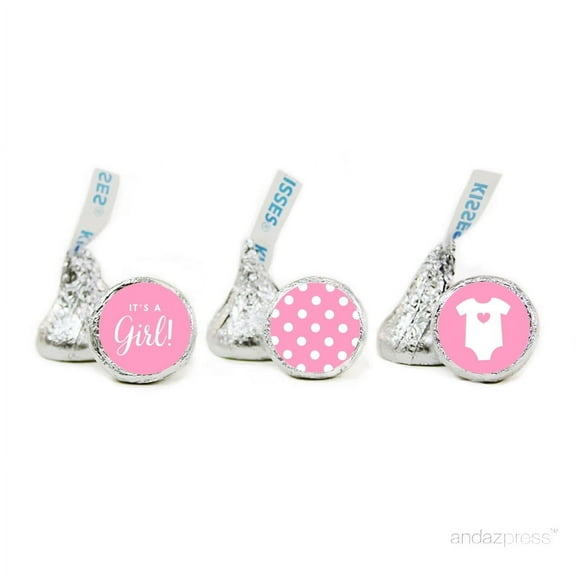 Bubblegum Pink Girl Baby Shower Hershey´s Kisses Stickers, 216-Pack