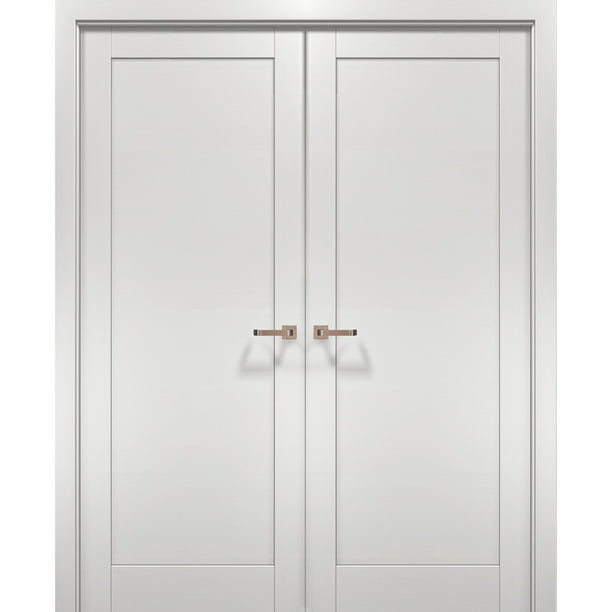 French Double Interior Doors 72 x 84 with Hardware Quadro 4111 White Ash Prehung Panel