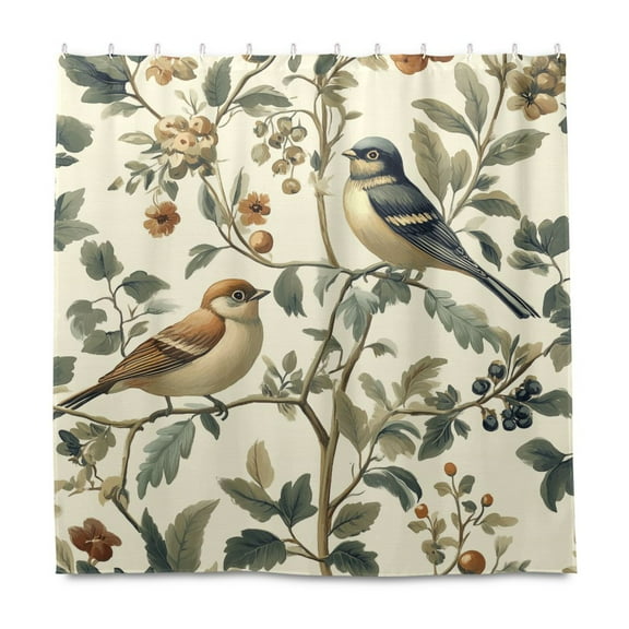 Yayeee Shower Curtain with Hooks 72"x72" Waterproof Fabric Bathroom Hanging Decor, Green Birds