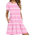thumbnail image 2 of Sakmal Pink Casual Summer Dresses for Women Crew Neck Long Short Sleeve Loose Fit Striped Tiered with Pocket Sundress, 2 of 6
